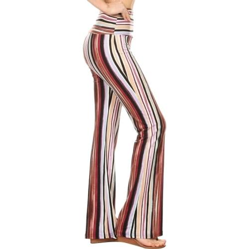Flare Fashion Striped Wide Leg Long Casual Summer Flare Leg Stretch Pants Bell Bottom Print Long High Waist Yoga Pants Trousers