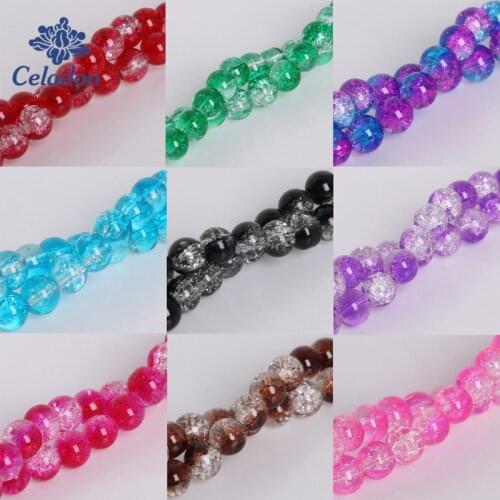 50pcs/lot 8mm Two Tone Crackle Glass Beads Round Loose Spacer Beads for DIY Jewelry Making