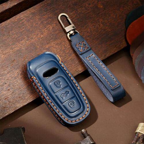 Genuine Leather Car Key Case Cover For Audi A3 A4 B9 A6 C8 A7 S7 4K A8 D5 S8 Q7 Q8 SQ8 E-tron 2018 2019 2020 2021 Accessories