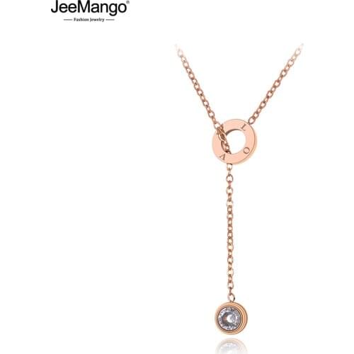 JeeMango Titanium Stainless Steel CZ Crystal Choker Necklaces Jewelry Trendy Love Charm Pendant Necklace For Women JN20023