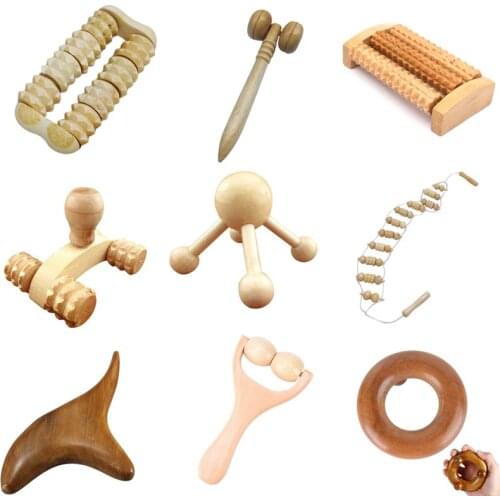 Wood Body Foot Reflexology Acupuncture Shiatsu Thai Massager Roller Therapy Meridians Scrap Lymphatic Drainage