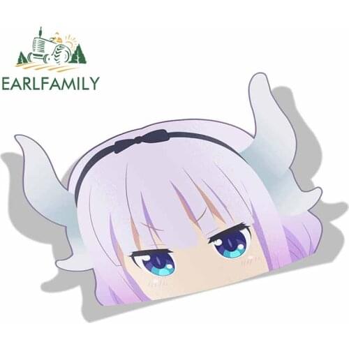 EARLFAMILY Cartoon Car Sticker for Kanna Kamui Kobayashi San Chi No Maid Dragon Peeker Big Head Anime Vinyl Window Trunk Sticker