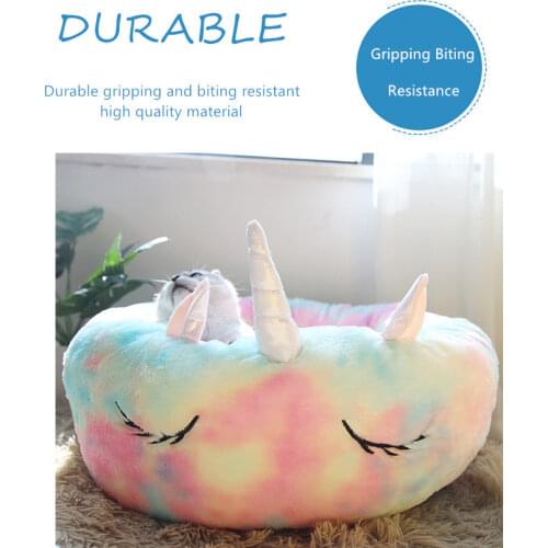 Unicorn Shape Long Plush Round Dog Beds for Small Dogs Super Soft Sleeping Fluffy Pet Bed Warm Comfortable Luxury Window Cat Bed