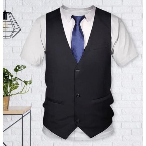 Fashion Fake Suit T shirt Retro Tuxedos Suit 3D Print Tshirt Summer Casual Tops Tee Short Sleeve Streetwear Bow Tie 3D T shirts