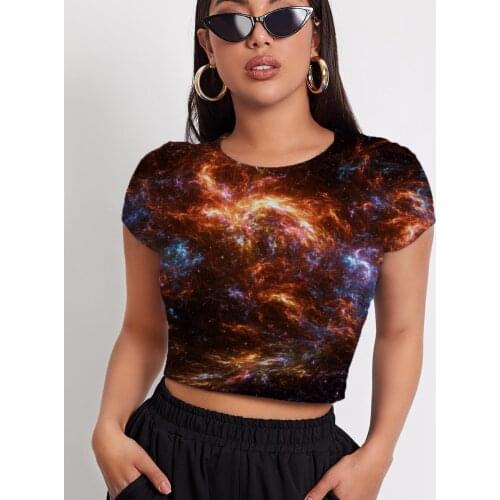 3d Tshirt Galaxy T-shirt Women Nebula T-shirts 3d Colorful Navel Bare Space Tshirt Printed Short Sleeve T shirts Short Slim