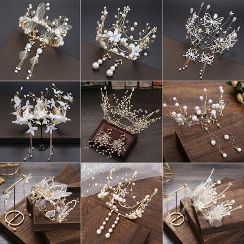 Bride Wedding Crown 2021 New Headdress Wedding Dress Atmosphere Sen Style Handmade Fairy Hair Accessories Set Wedding Jewelry