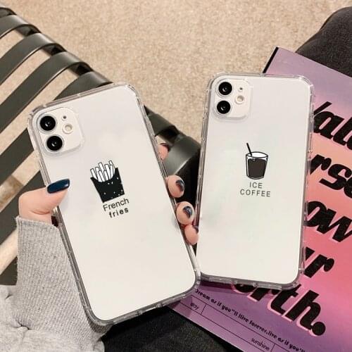 JAMULAR Cartoon Couple Phone Case For iPhone 11 12 Pro X XS MAX XR SE20 7 8 6Plus Clear Coffe French Fries Soft TPU Cover Fundas