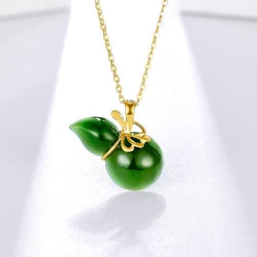 Jasper Gourd S925 Sterling Silver Pendant Inlaid Natural Hetian Jade Green Jade Jasper Pendant Pure Gold Bow Jade Necklace Women