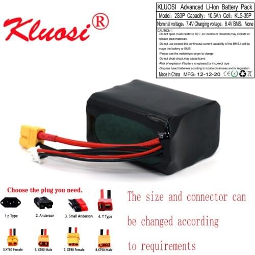 KLUOSI 2S3P 7.4V 10.5Ah 10Ah High Capacity UAV Rechargeable 8.4V Li-ion Battery for Various RC Airplane Quadrotor XH2.54-3P XT60