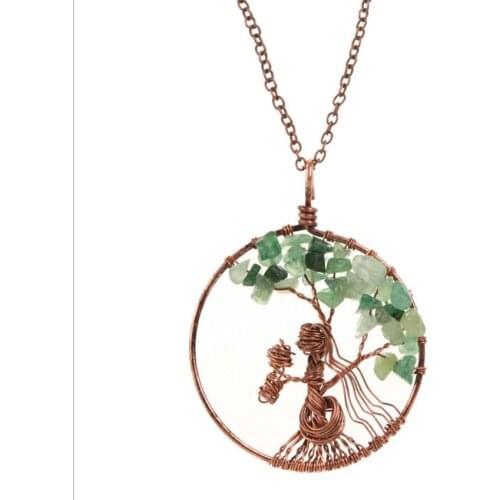 Copper Wire Wrap Tree of Life Pendant Green Aventurine Necklace Lapis Lazuli Plant Jewelry