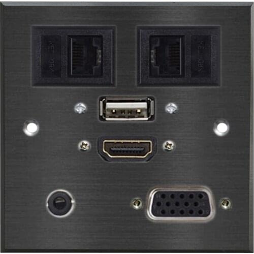 Multimedia Desktop Wall Outlet Aluminium Alloy Plate Dual Network USB HDMI VGA 3.5MM Connector For TV Sound Projector Computer