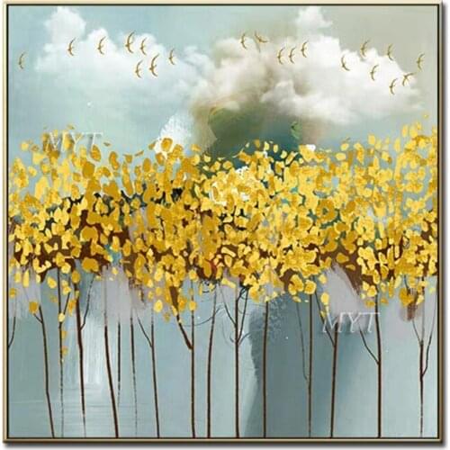 MYT Top Artist Handmade High Quality Gloden Tree Oil Painting on Canvas Abstract Animal Fish Oil Painting for Living Room Wall Art