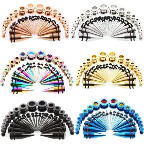 36Piece Stainless Steel Ear Stretching Kit 14G-00G Beginer Ear Stretcher Plug Ang Tunnel Lot Metal Ear Stretching Kit Expander