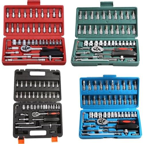 46pcs Ratchet Wrench Set Kit Sleeve for Car Motorcycle Bicycle Repair Tools Combination Repair Wrench Socket Spanner Screwdriver