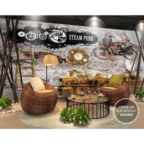 Custom mural 3d wall mural on the wall Dilapidated cement wall clock retro restaurant bar photo wallpaper in the living room