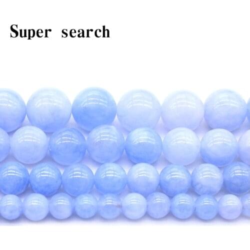 Natural Blue Chalcedony Stone Beads Round Loose Spacer Beads Strand/Inch 6/8/10/12mm For Jewelry Making DIY Bracelets Necklace