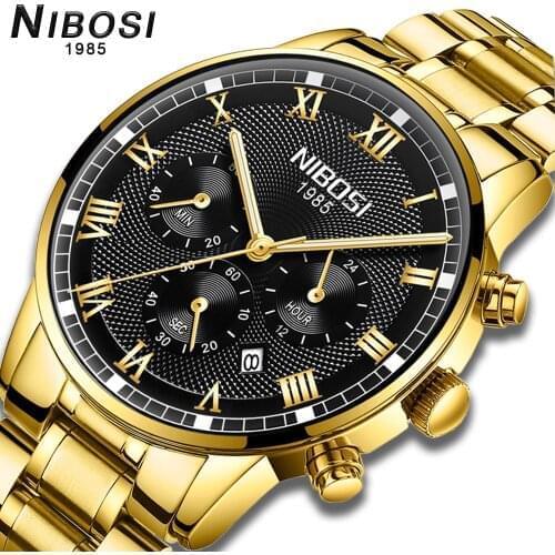 NIBOSI Stainless Steel Watches Mens Sports Waterproof Luminous Chronograph Top Brand Luxury Quartz Men Watch Relogio Masculino