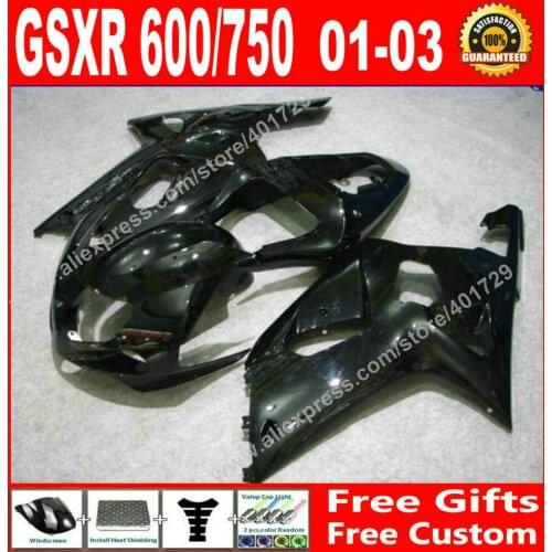 Hot sale Fairings for glossy black bodywork SUZUKI 2001 2002 2003 GSXR 600 750 motocycle parts 01 02 03 fairing kits 7 gift JF97