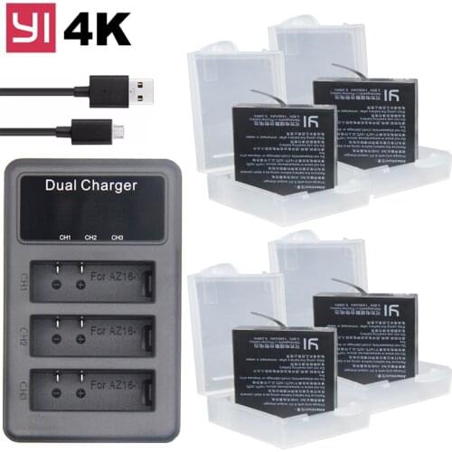 Original Yi 4K Battery For Xiaomi Yi 2 II 4k Batteries + AZ16-1 Bateria LED 3-slots Charger for Xiaoyi Yi 4K Lite Action Camera