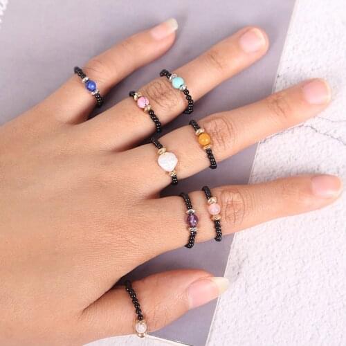 Couple Rings Handmade Natural Stone Beaded Rings for Women Bohemian Jewelry Round Fashion Wedding Ring Party Gifts Wholesale