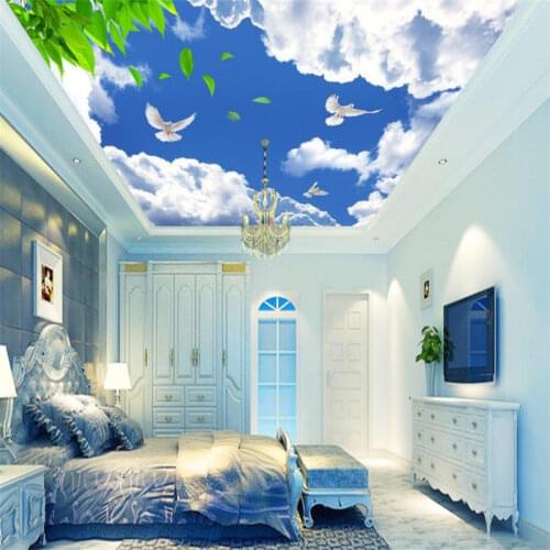 Custom 3d ceiling murals wallpaper Green leaves 3d wallpaper for ceiling for living room non-woven ceiling wallpaper murals