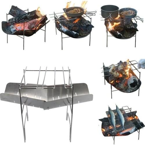Mini Portable BBQ Grill Stainless Steel Folding Barbecue Net Stove Rack Firewood Lightweight Outdoor Outing Camping Picnic Tool
