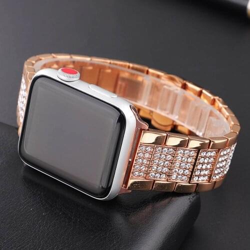 Luxury Stainless Steel Diamond Strap for Apple Watch Band Series 6 SE 5 4 3 Bracelet for Iwatch 40mm 44mm 38mm 42mm Metal Belt