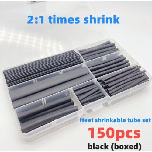 150 heat shrinkable sleeving 2:1 black electronic DIY Kit insulated polyolefin sheathed shrink sleeve cables andCable