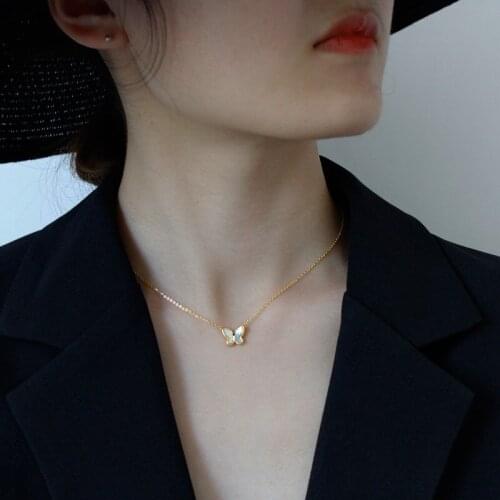 Titanium With 18K Gold Natural Shell Butterfly Necklaces Women 361L Stainless Steel Jewelry Runway Party Japan Korea Fashion