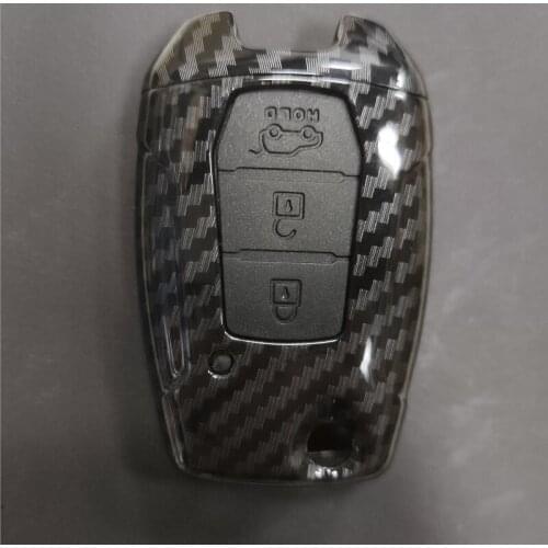 Carbon Fiber Silicone Car Key Case For Ssangyong Rexton Korando C Tivoli Flip Folding Remote Cover