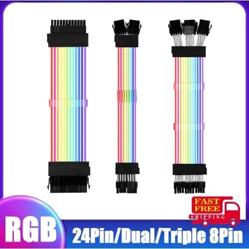 VKTECH RGB PSU Power Supply Extension Cable Addressable ATX 24Pin PCIe GPU Dual Triple 8-Pin 6+2Pin Cord For Desktop PC Cable