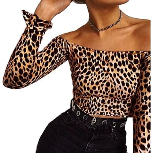 T Shirt Women 2019 Autumn New European cross-border Leopard Shoulder T-shirt Women Vestidos Stranger Things BLKQQ1338