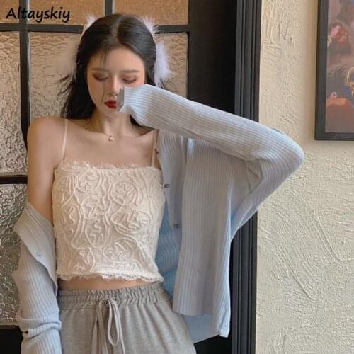 Lace Camisole Women Sexy Spring Design Ulzzang Crop Tops Ladies Trendy Minimalist Pure Camis All-match Clothing Casual Slim Ins