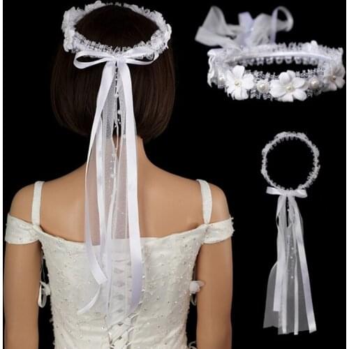 Girls Headband Flower Crown Lace Ribbon Floral Headpiece Handmade Bridal Tiara