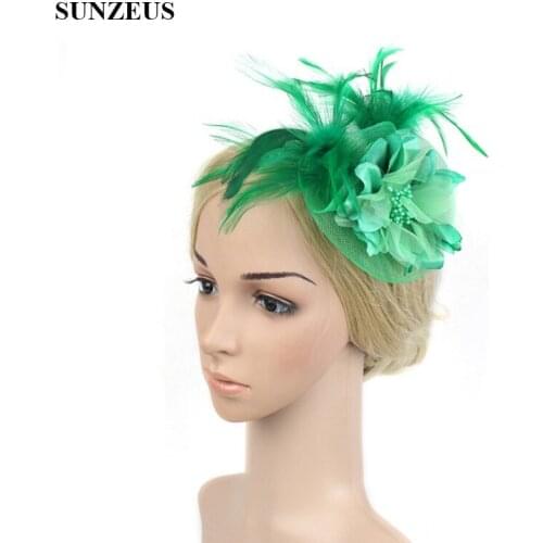 Feathers Headband Wedding Hats for Bridal Yellow Womens Hats Accessories with Flowers Beaded cappello cerimonia SH19