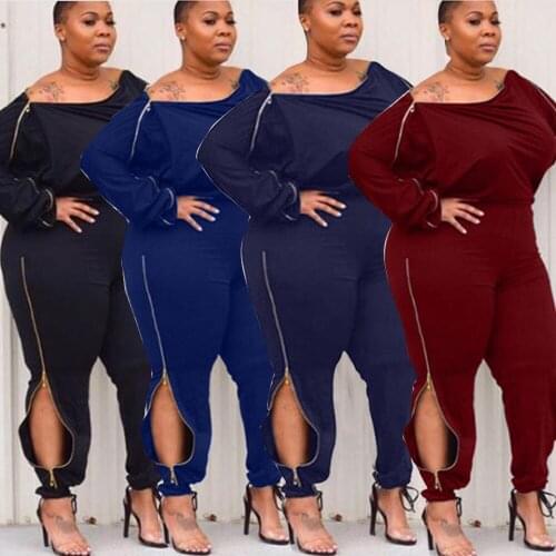 2019 Autumn Women Plus Size 4xl Jumpsuits Sexy Solid Long Sleeve Romper Jumpsuit Zipper One Piece Streetwear Overalls