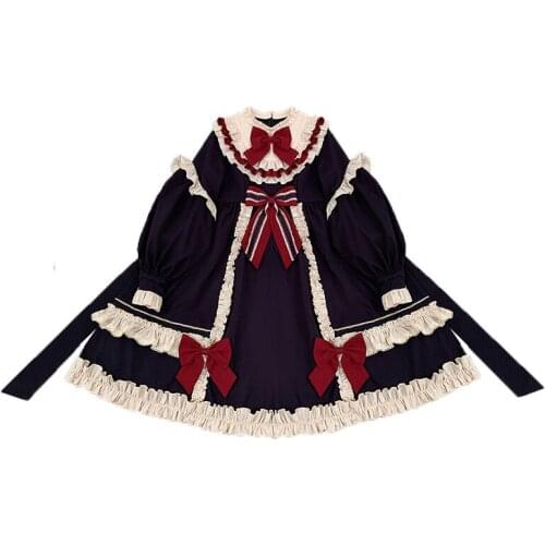 Long Sleeve New Arrival Gothic Lolita Dress Soft Sisiter Bow Lace Dress Women Princess Dresses Cosplay Anime Halloween Costume