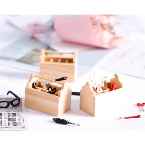 1/12 DollHouse Mini WoodenTool Box Hammer Wrench Photography Decoration Props Miniature Food And Game Scene Home Decoration