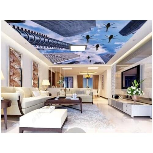 1841 Helicopters flying around the building Printing stretch ceiling film for workshop ceiling decoration