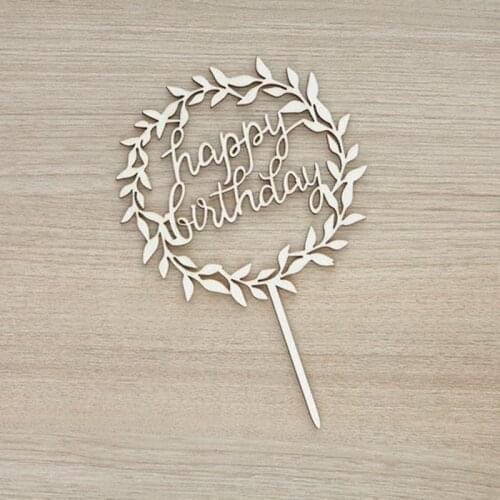 20pcs wreath happy birthday wood cake topper wooden falg Party Decoration Kids Birthday Party SuppliesParty Decoration