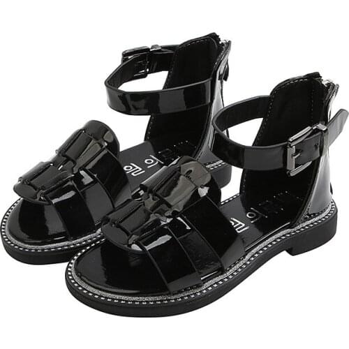 2021 Gladiator Sandals Kids Flat Dress Shoes For Little Girl Beach Shoe Elegant Summer Child Patent Leather Sandals 3-12 Years