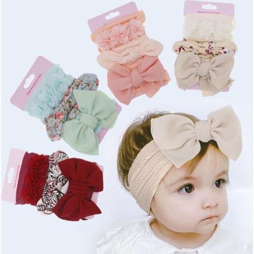 3Pcs/Set Cute Rabbit Ear Baby Headband Princess Flower Bows Girls Headbands Elastic Baby Hairband Soft Turban Hair Accessories