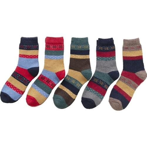 5 Pack New Fashion Womens Cotton Vintage Winter Soft Warm Cold Knit Wool Printing Socks