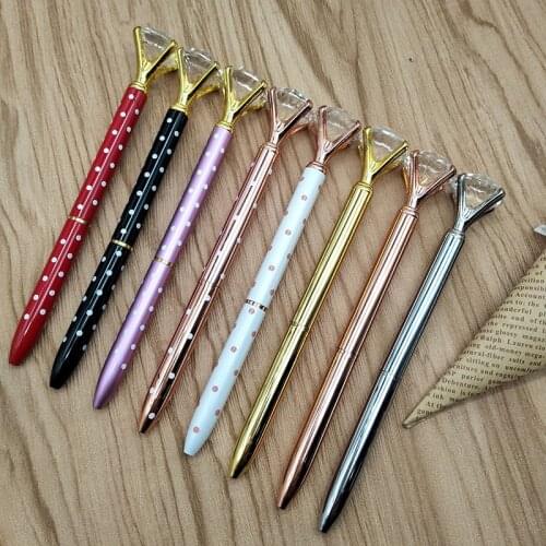 50pcs/lot kawaii Ballpoint Pen stylo Big Gem Metal Ball Pen With Large Diamond Magical Pen Fashion School Office Supplies bulk