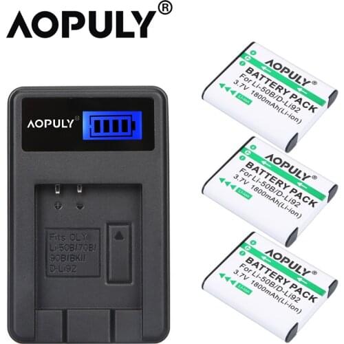 AOPULY 3Pcs Li-50B D-LI92 Li 50B D LI92 Camera Battery + LCD USB Charger For OLYMPUS SP 810 SZ14 SZ16 D755 XZ-1 VR350 SZ31 SZ16