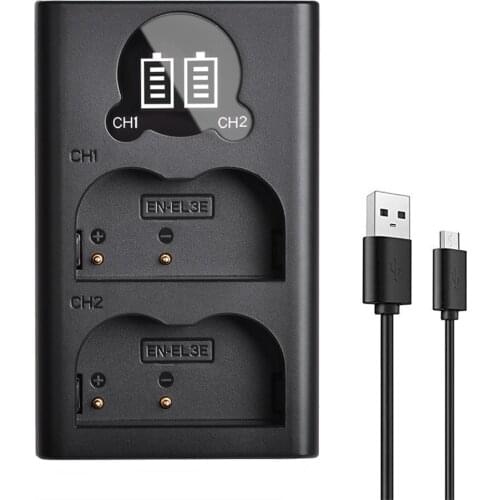 Dual Charger with USB and Type-C Port for Nikon EN EL3e EN-EL3e Battery, D90 D80 D70 D700 D50 D70s D300s D100 D200 SLR Camera
