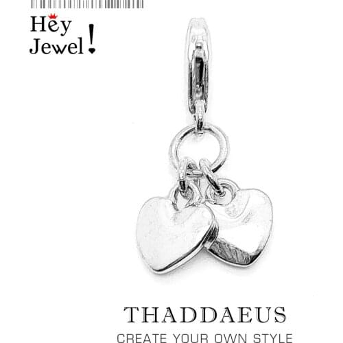 Hot 925 Sterling Silver Double Heart Charm Pendants Fit Bracelet Necklace Romantic Gift for Women Jewelry Valentine' Gifts