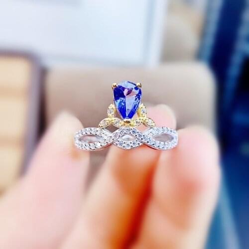 Natural real tanzanite crown ring Per jewelry Free shipping 4*6mm 0.45ct gemstone 925 sterling silver Fine jewelry J214186