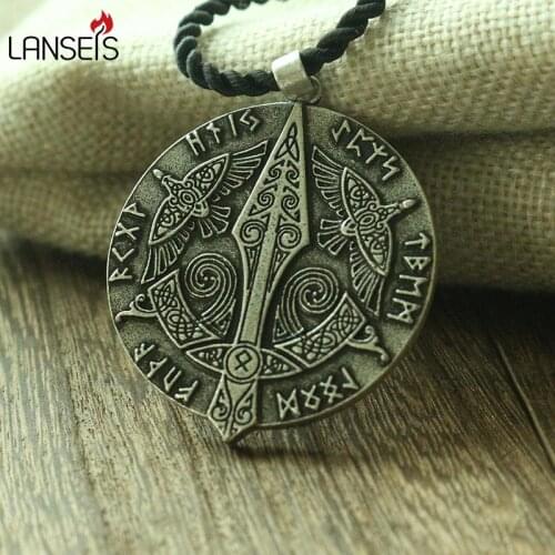 Lanseis 10pcs viking men necklace celt crow norse letter symbol pendant celt three raven jewelry