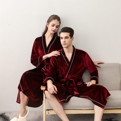 Summer Sexy Nightgown Long Gold Velvet Cardigan Couple Bathrobe Mens Court V-neck Pajamas Korean